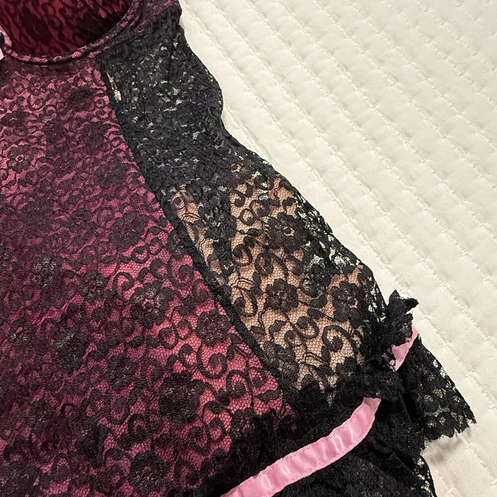 Victoria’s Secret Black Pink Babydoll Chemise Garters 36C Sexy Little Things - Picture 10 of 13